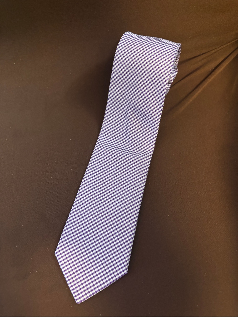 Hugo Boss Purple and White Micro-Check Silk Tie